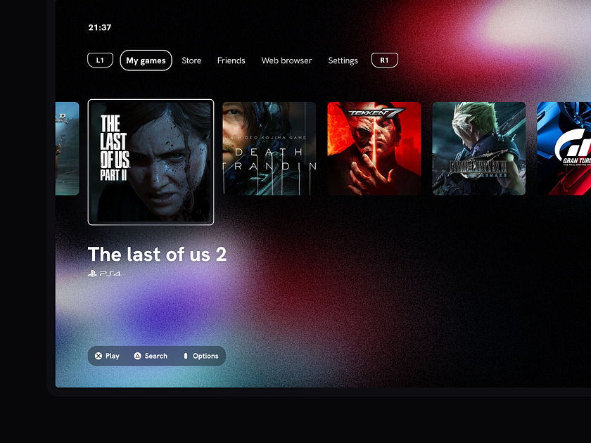Playstation UI - game selection by Maciej Kownacki on Dribbble