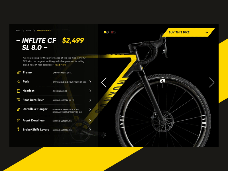 Canyon bike animation after effect animation desktop ecommerce product page yellow