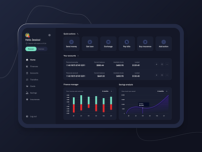 Banking dashboard - dark ui bank chart dark destkop fintetech graphic product design ui ui design uidesign uiux user interface