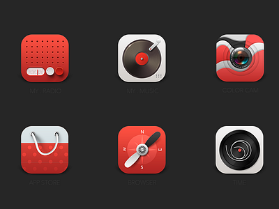 Red icon appstore browser camera music radio red time