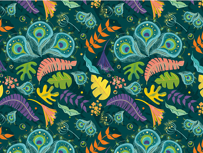Peacock Jungle Pattern design graphic