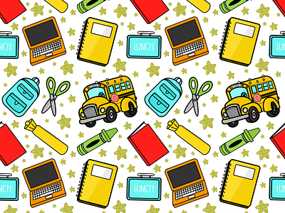 First Day Elementary back to school back to school pattern design fabric design graphic design illustration school supplies seamless pattern