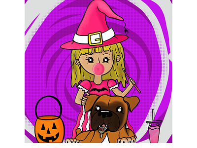 Cute Little Witch with Miles childrens book illustration childrens books illustration witch illustration