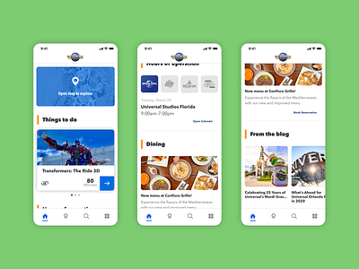 Universal Orlando app home redesign design product design ui ux