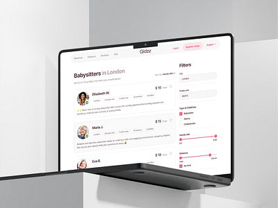 Qidzz — Find a Babysitter with Filtered Recommendations babysitter search development no code no code development nocode ui ui desing uidesign web design web development work children filter job search nannies platform user information user list user selection