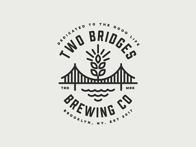 Two Bridges Brewing alcohol beer brewery bridge line logo modern wheat