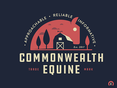 Commonwealth Equine barn farm field horse logo trees vet