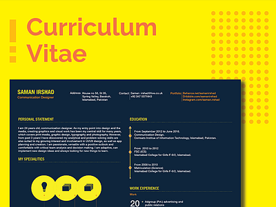 Curriculum Vitae graphic design print resume typography vibrant