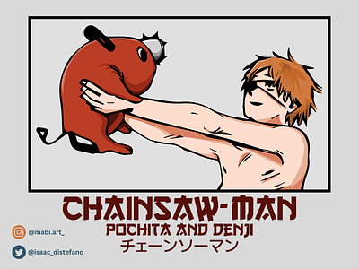 Denji and Pochita, Chainsaw Man animals anime chainsaw man chainsawman denji denjixpochita draws illustration japanese japon manga mascot pets pochita