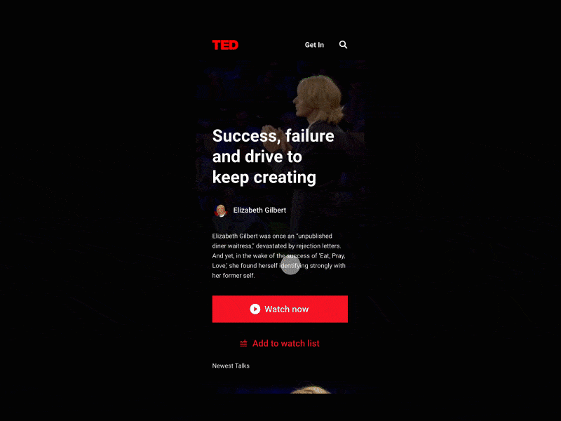 TED Talks - Responsive Mobile (Concept) adobe xd animation dark ui interaction mobile responsive ui ux
