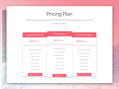 Pricing Table design landing page pricing ui website