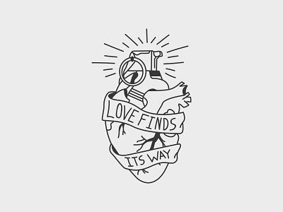Love blows its way banner black work grenade heart illustration line work love love finds its way minimalistic tattoo