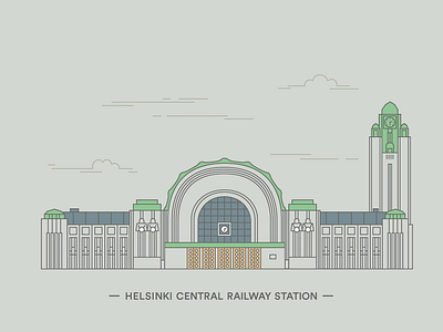 Päärautatieasema – Helsinki Central railway station architecture building clock facade helsinki illustration line station window