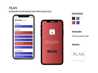 PLAN - Overview Your whole day app app icon calendar colorful concept design reminder schedule ui