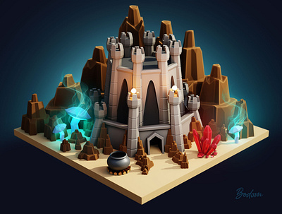 Homm3 Dungeon in low poly 3d adobe blender castle design fantasy game gaming heroes homm3 low poly magic meshup might photoshop rpg tribute warlock