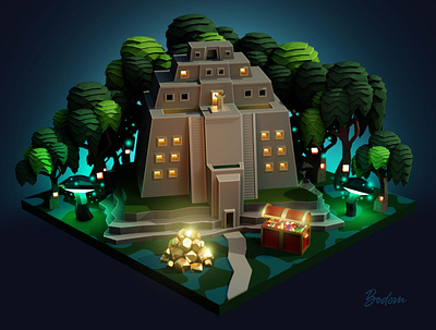 Homm3 Fortress in low poly 3d adobe blender design fantasy fortress game gaming heroes low poly magic might photoshop polygon rpg swamp tribute wood