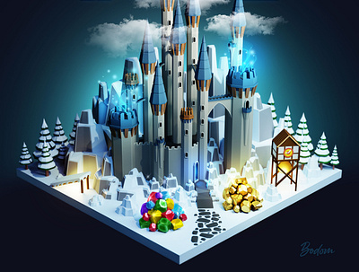 Homm3 Tower in low poly 3d adobe blender castle design fantasy game gaming heroes low poly mage magic might photoshop rpg snow tower wizard