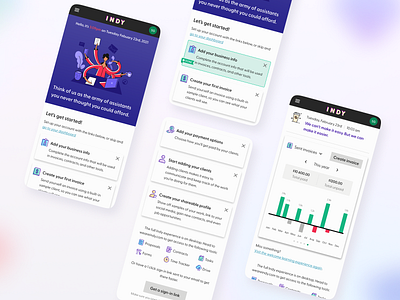 Indy mobile dashboard and onboarding for iOS design illustration ios mobile ui ui user interface ux