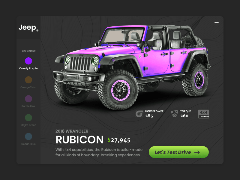 Jeep Wrangler Prototype animation colour gif jeep ui ux web website