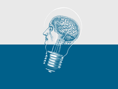 Graphic for a Corporate Identity blue brain bulb head idea light think