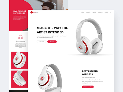 Beats by Dre website design concept beats by dre clean design design concept headphones homepage interface modern music red technology ui ui ux ui design web design white