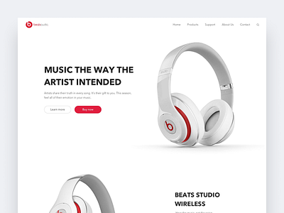 Beats by Dre website design concept beats by dre clean design design concept headphones homepage interface modern music red technology ui ui ux ui design web design white