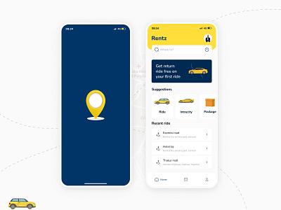 Rentz - A Premium Cab And Rental Booking Home Screen UI booking app cab cab booking app design mobile app design rental book app texie booking app ui