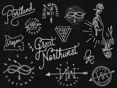 The Great Northwest arrow hand drawn hand lettering hands knot north west oregon portland rope rose wip