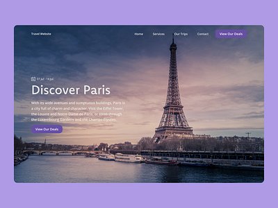 Travel Website Design clean design landing page landing page design luxurious minimalist modern paris purple sophisticated travel travel website ui ux webdesign website website design