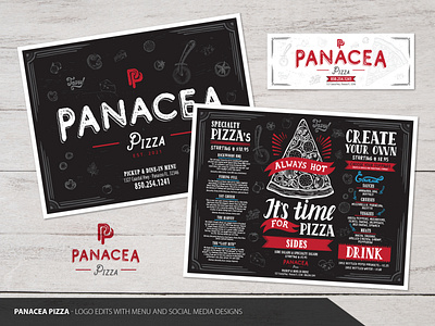 Panacea Pizza Menu and Social Media Concepts