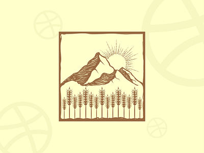 Mountains and wheat field bakery brown food hand drawn mountains sketch sun sunshine vintage wheat