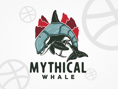 Mythical Whale armored whale grey hand drawn ice axe mountains mythical red vintage whale