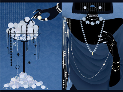 My desire is so fragile, like pearls and jade art artwork black blue blue and black blue illustration chinesestyle decorative illustrations digital painting illustration jade jewellery light limited palette necklace pearl pearl necklace procreate procreate illustration shadow