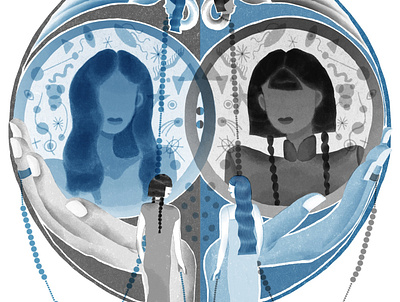 Doppelganger: My Shadow Self-Balance of symmetry art artwork black blue blue and black chinesestyle design digital painting doppelganger illustration jung limited palette procreate procreate illustration shadow self