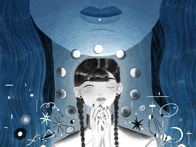 Doppelganger: My Shadow Self -My god above me art artwork blue blue and black blue comic blue illustration chinesestyle comic digital painting doppelganger editorial illustration illustration illustration cover jung pray the praying girl zine