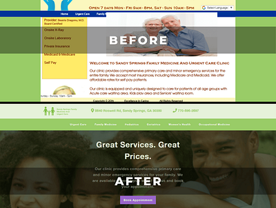 BEFORE and AFTER Family Med and Urgent Care mobile design redesign redesign concept responsive design thompsonconcepts ui design ux design web design