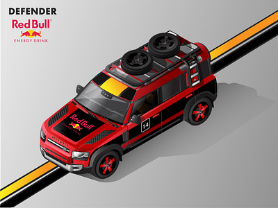 2020 Land Rover Defender Isometric Illustration - RedBull Livery