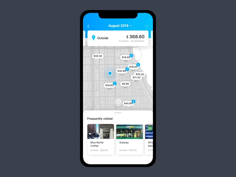 Pay tracker focused on places