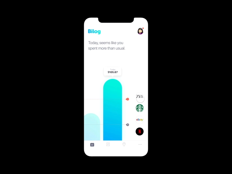 Bilog: Pay tracker idea - quick daily check app gui interaction iphonex mobile pay tracker protopie prototype prototype animation uxui