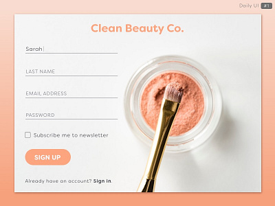 Daily UI - Day 1 - Sign Up Screen 001 clean beauty daily ui dailyui day 1 log in onboarding sign up sign up screen ui