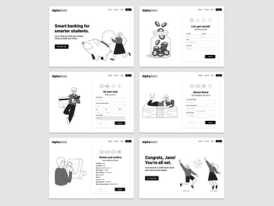 AlphaDebit Account Creation bank banking black and white design exercise designlab figma form form design form field screens sign up sign up form ui user user experience user experience design user interface web design