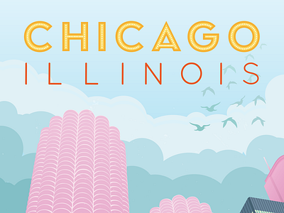 Chicago Travel Poster blue chicago green illustration illustrator pink poster travel travel poster vector vector art vector illustration vintage yellow