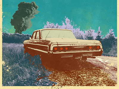 Evening Explosion car chevrolet chevy evening explosion forest moon night old car road sky vintage
