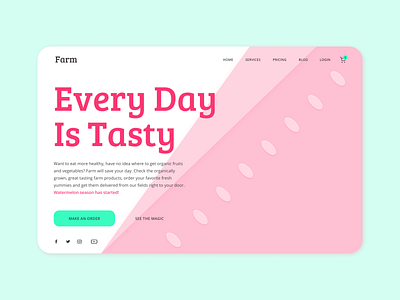 Farm Fresh Delivery Concept call to action color palette concept cta button delivery service farm fruits and vegetables online healthy hero section landing page design typography ui design ux design visual design watermelon web design