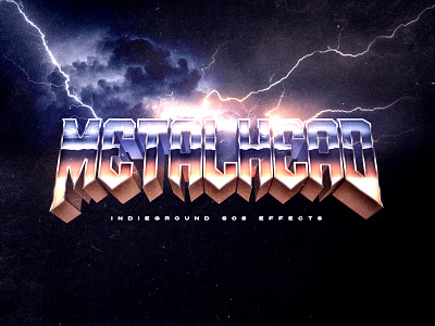 80s Photoshop Text Effect - No.29 1980s 80s chrome futuristic indieground lightning logo metal metallica mockup photoshop psd retro storm synthwave template text effect typography vintage