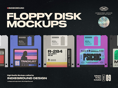 Floppy Disk Photoshop Mockups 80s aesthetics floppy floppy disk gaming hipster label mockup photorealistic photoshop psd retro template typography vintage