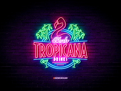 Neon Sign Effects for Photoshop - Club Tropicana branding glow illustration illustrator logo mockup neon neon lights neon sign photoshop psd text effects tropical vector vintage sign