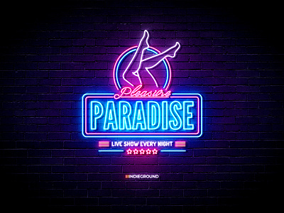 Neon Sign Effects for Photoshop - Pleasure Paradise branding illustration logo mockup neon neon lights neon sign photoshop psd retro signage template vector vintage