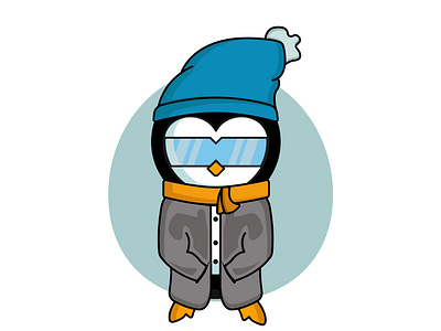Winter penguin cartoon character illustration