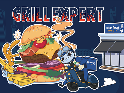 blue frog packaging bluefrog burger illustration package design takeaway
